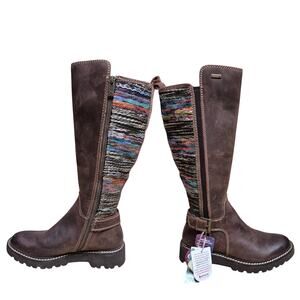 Bionica Dawkins Brown Leather Tall Boots Multi Color Buckle Detail Women's 6 NEW